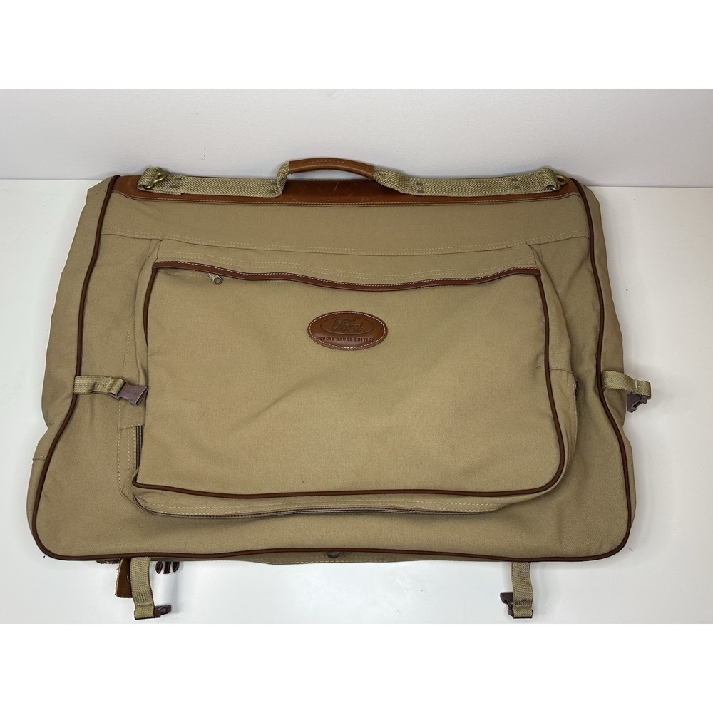 Ford Eddie Bauer Canvas & Leather Fold Up Hanging Garment Travel Bag Canvas Nice